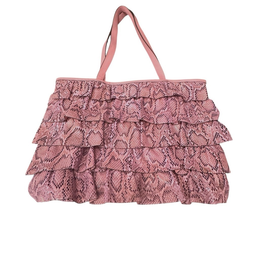 ELLE JAE Gypset‎ Purse Vegan Leather Pink Black Snake Print Tiered Ruffled Bag